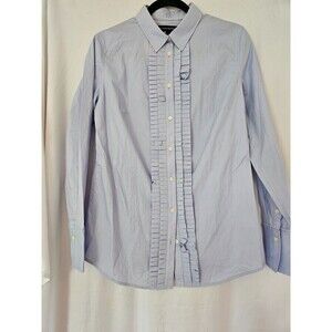 Banana Republic Women's Size 8 Solid Blue Long Sleeve Button Down Blouse Ruffle